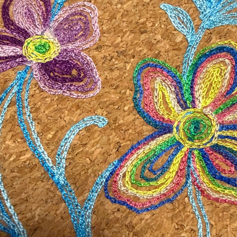 Floral Embroidered Cork Handbag with Gold chain - Picture 9 of 9